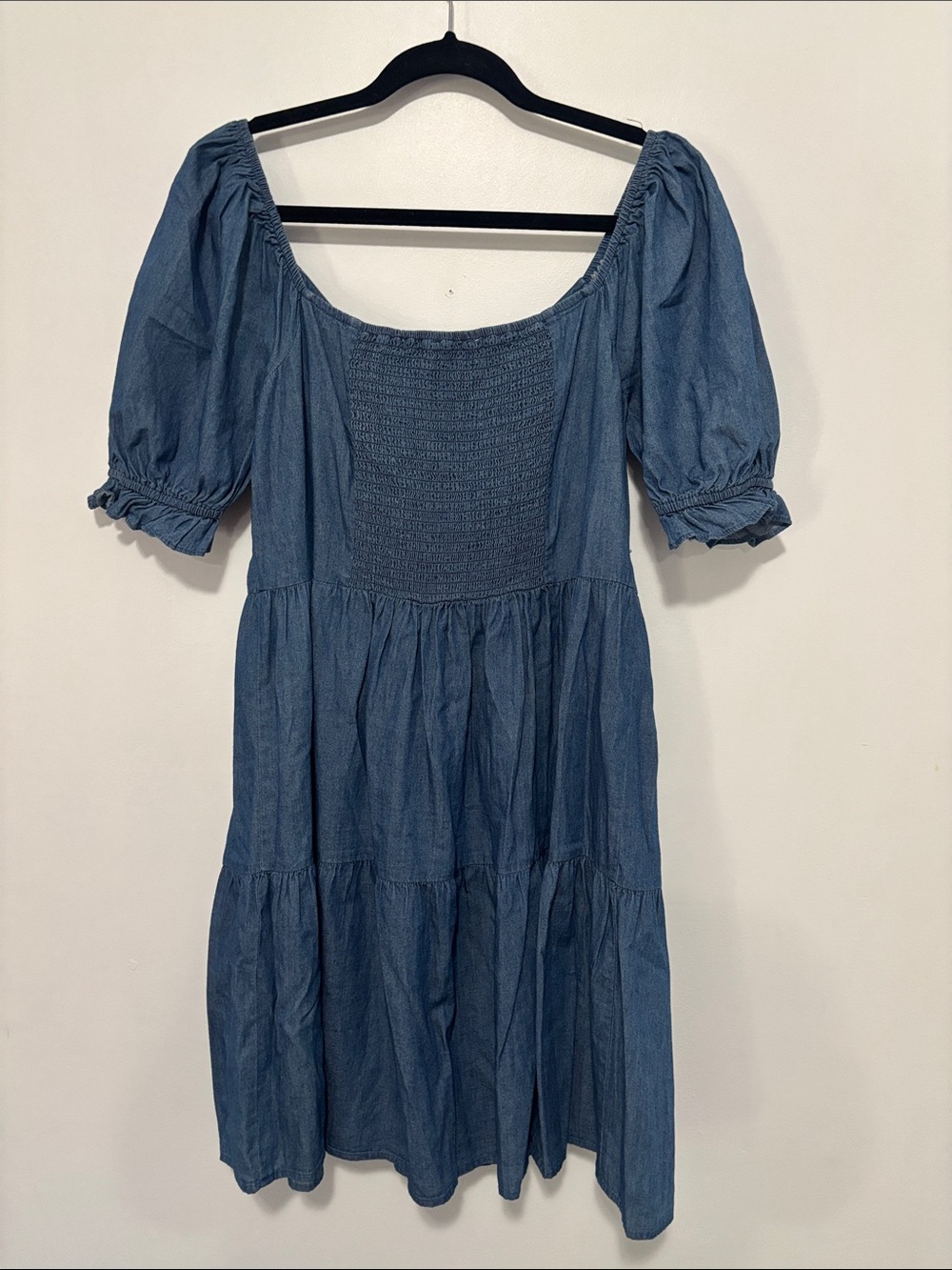 Luxology Denim Tiered Puff Sleeve Smocked Mini Dress - Large - Picture 4 of 4